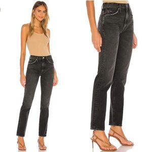 Re/Done Black Distressed Straight Leg Jeans